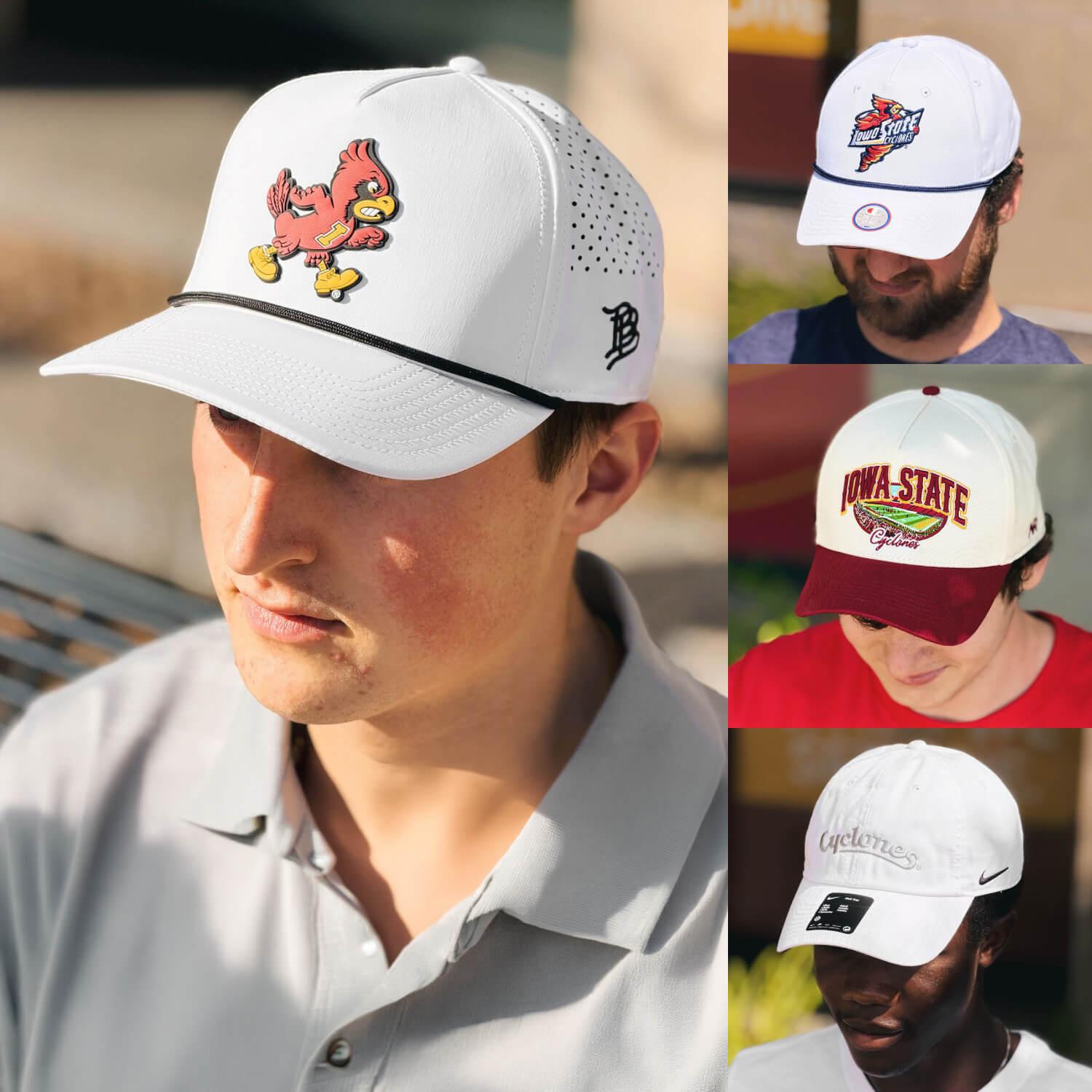A collage showing Cyclones wearing White Iowa State Hats
